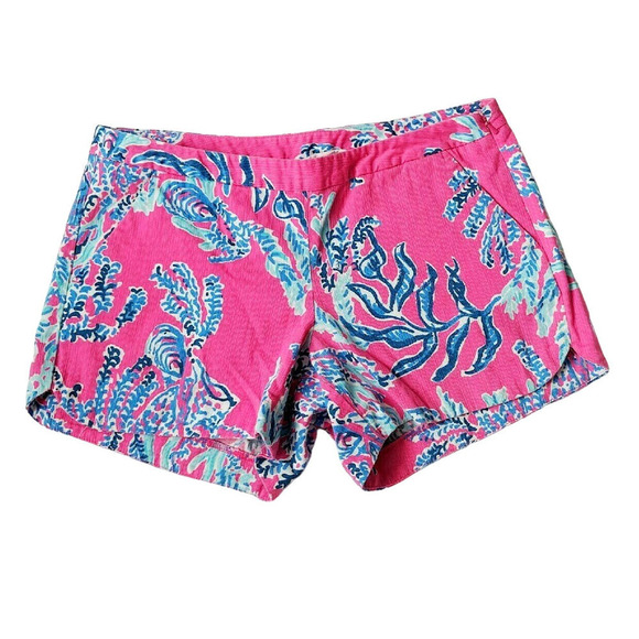 Lilly Pulitzer 0 Samba Pink Shorts- Beautiful! Coral Ocean Print - Picture 1 of 4